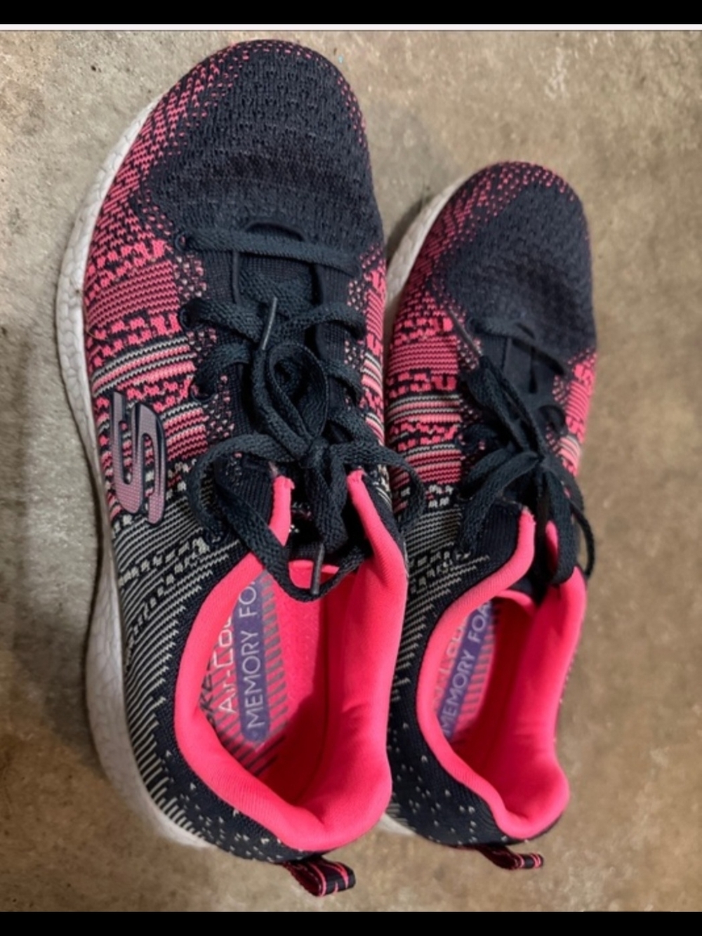 Skechers Black and Hot Pink Knit Slip-On Lace Sneakers